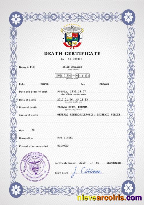 Panama vital record death certificate